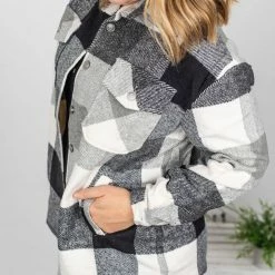 Michelle Mae LONG SLEEVES Holly Plaid Shacket - Black And White