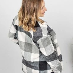 Best Sale ❤️ Michelle Mae LONG SLEEVES Holly Plaid Shacket - Black And White ⌛ 8 Michelle Mae LONG SLEEVES Holly Plaid Shacket - Black And White