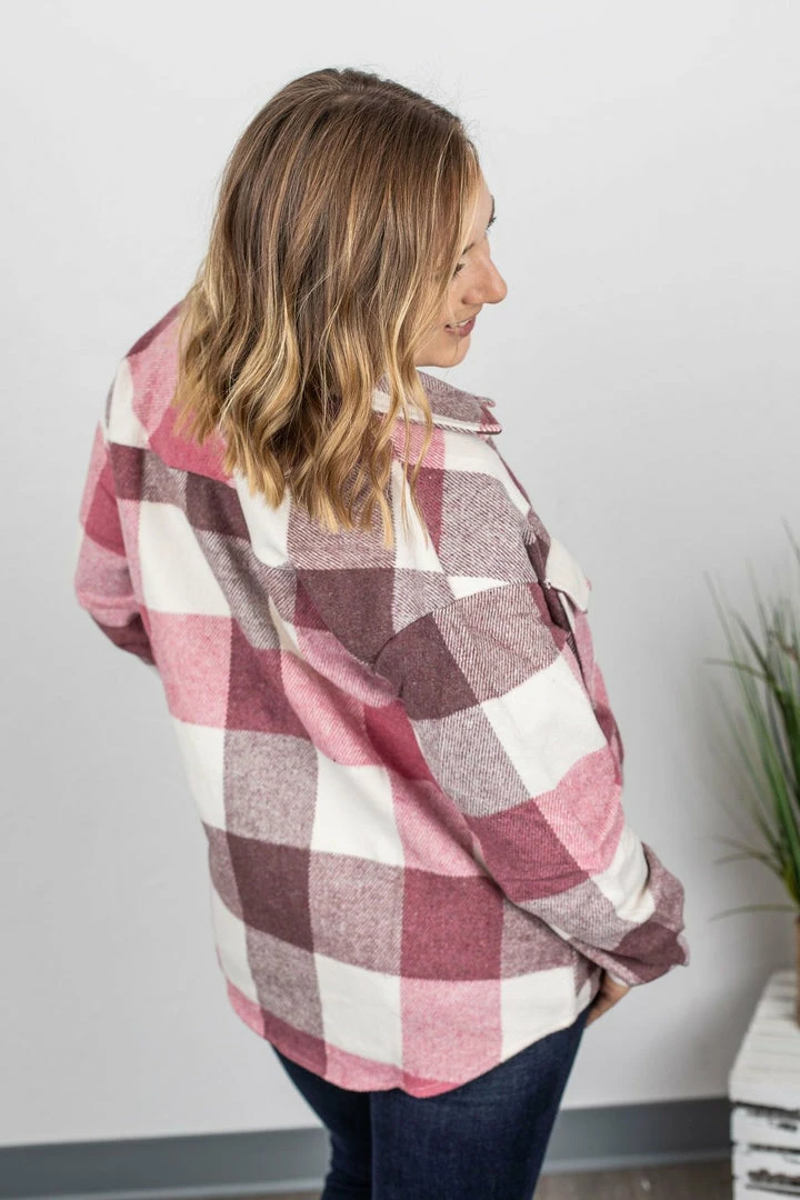 Best Pirce ๐ Michelle Mae LONG SLEEVES Holly Plaid Shacket - Raspberry Plaid ๐ 4 Michelle Mae LONG SLEEVES Holly Plaid Shacket - Raspberry Plaid