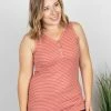 Michelle Mae Addison Henley Tank - Dark Pink W/White Stripes SHORT SLEEVES