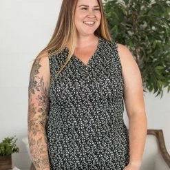 Michelle Mae Addison Henley Tank - Black And White Leopard SHORT SLEEVES