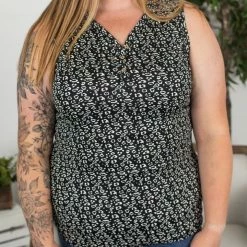 Michelle Mae Addison Henley Tank - Black And White Leopard SHORT SLEEVES