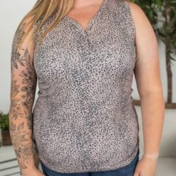 Michelle Mae Addison Henley Tank - Tan Dalmatian