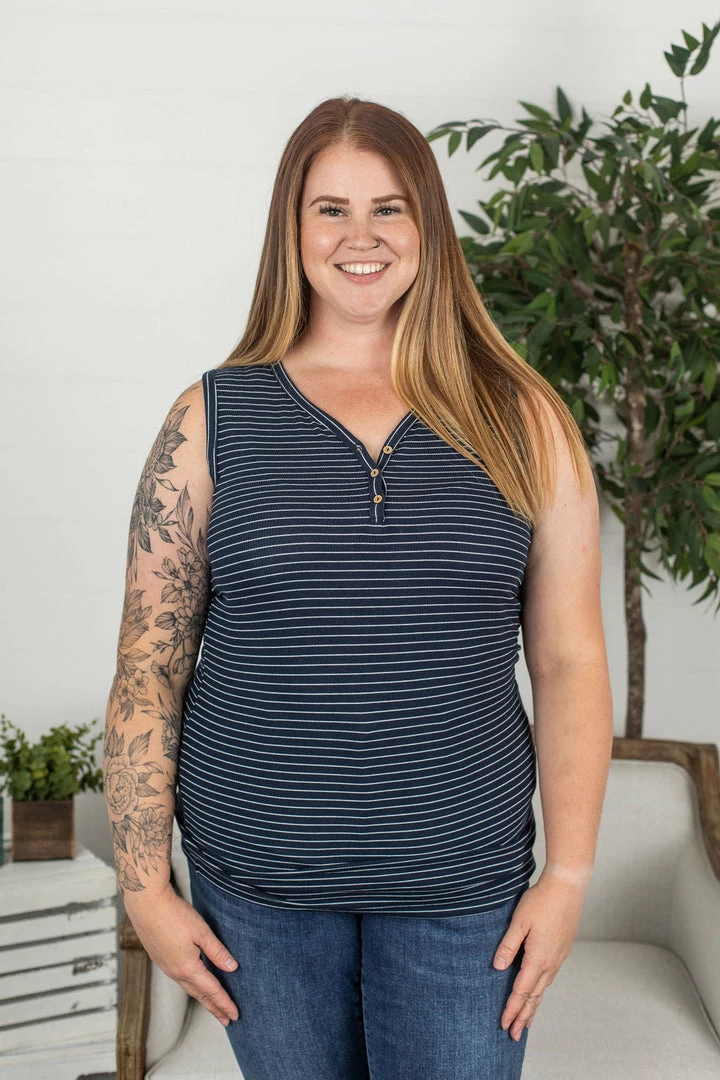 Buy ๐ฅ Michelle Mae SHORT SLEEVES Addison Henley Tank - Navy W/ White Stripe ๐ 1 Michelle Mae SHORT SLEEVES Addison Henley Tank - Navy W/ White Stripe