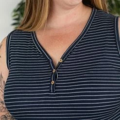 Buy ๐ฅ Michelle Mae SHORT SLEEVES Addison Henley Tank - Navy W/ White Stripe ๐ 13 Michelle Mae SHORT SLEEVES Addison Henley Tank - Navy W/ White Stripe