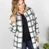 Michelle Mae LONG SLEEVES Dolly Long Plaid Shacket - Black And White