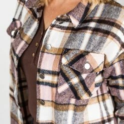 Michelle Mae Molly Plaid Shacket - Pink And Brown