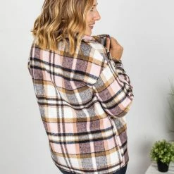 Michelle Mae Molly Plaid Shacket - Pink And Brown