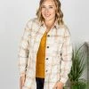 Michelle Mae Dolly Long Plaid Shacket - Camel And Cream LONG SLEEVES