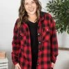 Michelle Mae LONG SLEEVES Red Plaid Hooded Jacket