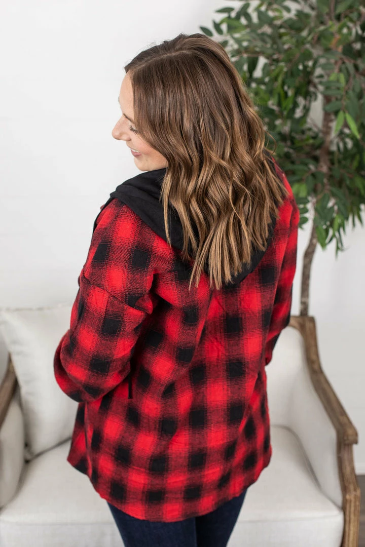 Budget ✨ Michelle Mae LONG SLEEVES Red Plaid Hooded Jacket 🔔 5 Michelle Mae LONG SLEEVES Red Plaid Hooded Jacket