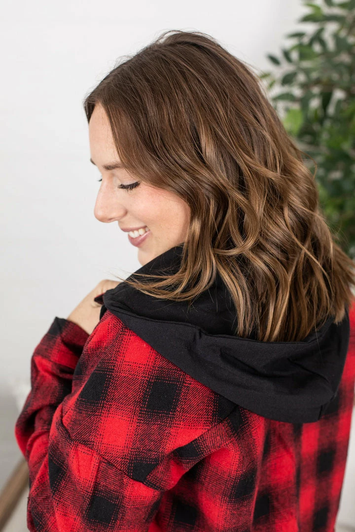 Budget ✨ Michelle Mae LONG SLEEVES Red Plaid Hooded Jacket 🔔 6 Michelle Mae LONG SLEEVES Red Plaid Hooded Jacket