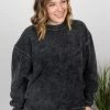 Michelle Mae Vintage Wash Ribbed Pullover - Black LONG SLEEVES