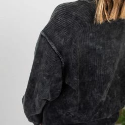 Michelle Mae Vintage Wash Ribbed Pullover - Black LONG SLEEVES