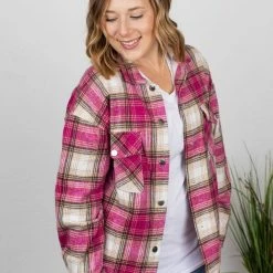 Michelle Mae LONG SLEEVES Molly Plaid Shacket - Pink And Tan