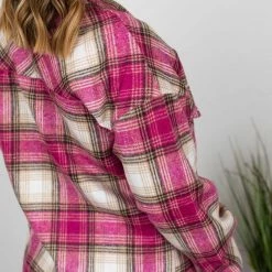 Michelle Mae LONG SLEEVES Molly Plaid Shacket - Pink And Tan