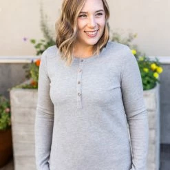 Michelle Mae Harper Long Sleeve Henley - Light Grey