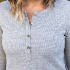 Michelle Mae Harper Long Sleeve Henley - Light Grey