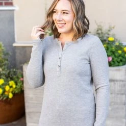 Michelle Mae Harper Long Sleeve Henley - Light Grey