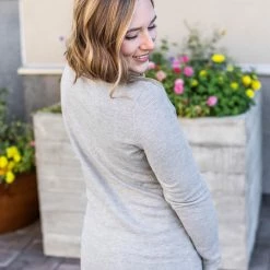 Michelle Mae Harper Long Sleeve Henley - Light Grey