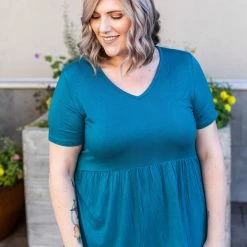 Michelle Mae Sarah Ruffle Top - Teal Blue