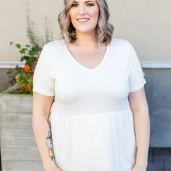 Michelle Mae Sarah Ruffle Top - Ivory SHORT SLEEVES