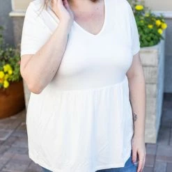 Michelle Mae Sarah Ruffle Top - Ivory SHORT SLEEVES