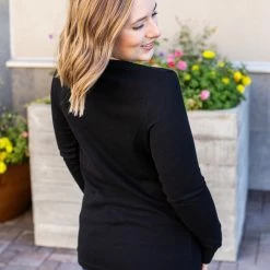 Michelle Mae LONG SLEEVES Harper Long Sleeve Henley - Black