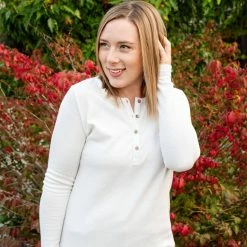Michelle Mae Harper Long Sleeve Henley - White LONG SLEEVES