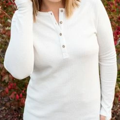 Michelle Mae Harper Long Sleeve Henley - White LONG SLEEVES