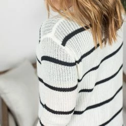 Michelle Mae Stripe Cardigan - Black And Ivory LONG SLEEVES
