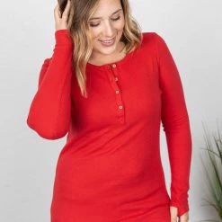 Michelle Mae Harper Long Sleeve Henley - Red LONG SLEEVES
