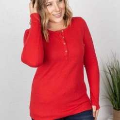 Michelle Mae Harper Long Sleeve Henley - Red LONG SLEEVES