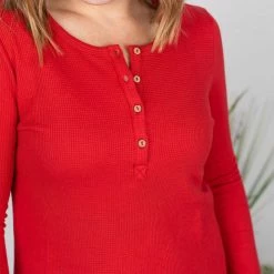 Michelle Mae Harper Long Sleeve Henley - Red LONG SLEEVES