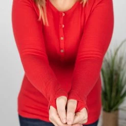 Michelle Mae Harper Long Sleeve Henley - Red LONG SLEEVES