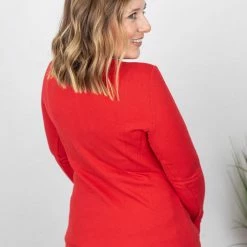 Michelle Mae Harper Long Sleeve Henley - Red LONG SLEEVES