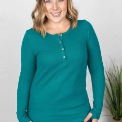 Michelle Mae LONG SLEEVES Harper Long Sleeve Henley - Teal