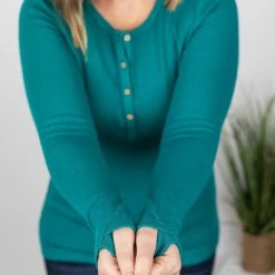 Michelle Mae LONG SLEEVES Harper Long Sleeve Henley - Teal