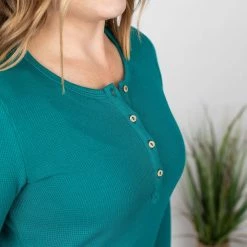 Michelle Mae LONG SLEEVES Harper Long Sleeve Henley - Teal