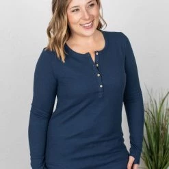 Michelle Mae Harper Long Sleeve Henley - Navy