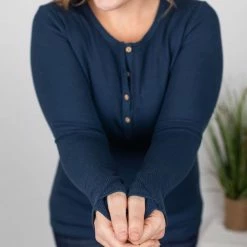 Michelle Mae Harper Long Sleeve Henley - Navy