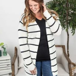 Michelle Mae Stripe Cardigan - Black And Ivory LONG SLEEVES