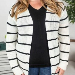Michelle Mae Stripe Cardigan - Black And Ivory LONG SLEEVES