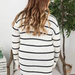 Michelle Mae Stripe Cardigan - Black And Ivory LONG SLEEVES