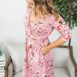 Michelle Mae Taylor Dress - Mauve Floral BOTTOMS
