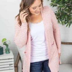 Michelle Mae LONG SLEEVES Rachel Ribbed Cardigan - Gold Hearts