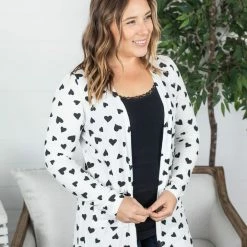 Michelle Mae Rachel Ribbed Cardigan - Black Hearts LONG SLEEVES