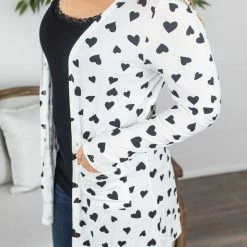 Michelle Mae Rachel Ribbed Cardigan - Black Hearts LONG SLEEVES