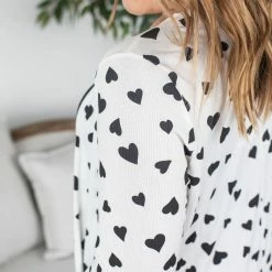 Michelle Mae Rachel Ribbed Cardigan - Black Hearts LONG SLEEVES