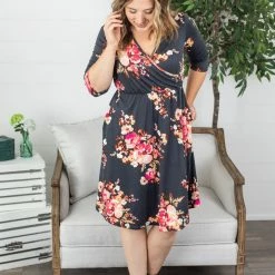 Michelle Mae Taylor Dress - Charcoal Floral BOTTOMS